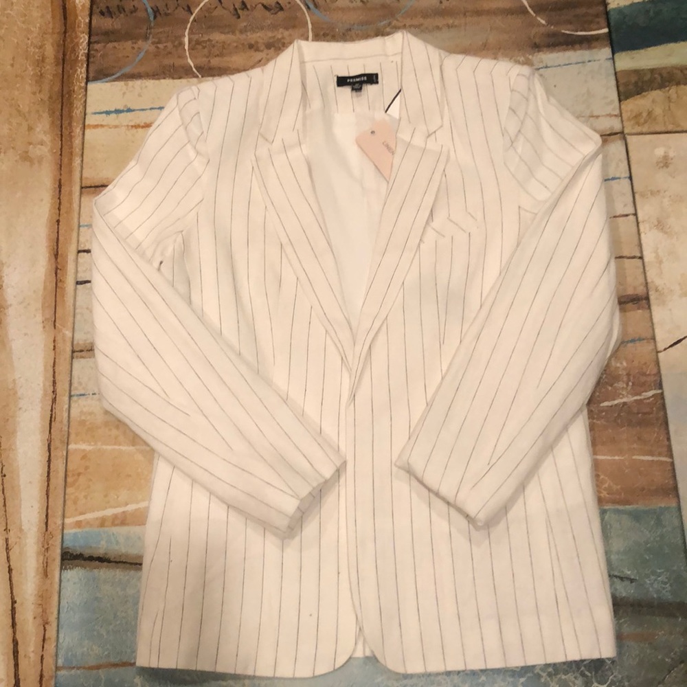 New Premise Petite Blazer White with Dotted Black